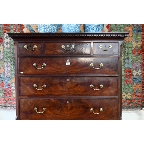 851 - A George III mahogany chest on chest, the dentil moulded cornice over two short and three long gradu... 