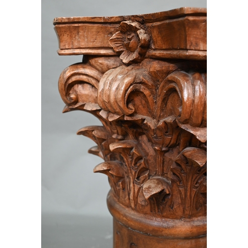 852 - A carved hardwood Corinthian style pillar stand, 36 cm x 36 cm x 75 cm h