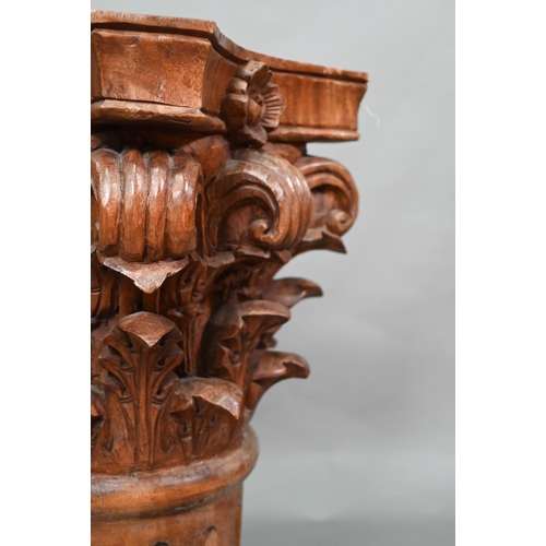 852 - A carved hardwood Corinthian style pillar stand, 36 cm x 36 cm x 75 cm h