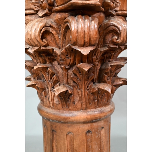 852 - A carved hardwood Corinthian style pillar stand, 36 cm x 36 cm x 75 cm h