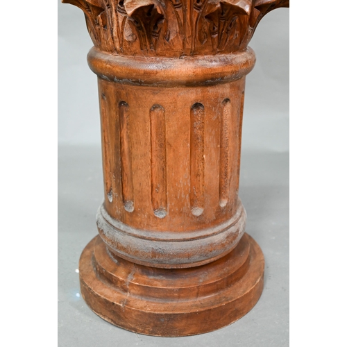 852 - A carved hardwood Corinthian style pillar stand, 36 cm x 36 cm x 75 cm h