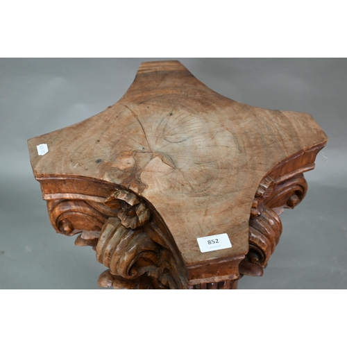 852 - A carved hardwood Corinthian style pillar stand, 36 cm x 36 cm x 75 cm h