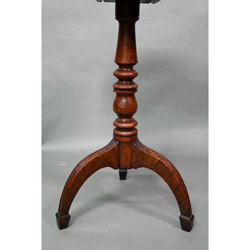 864 - A 19th century pollard oak tripod kettle table, the circular top with reeded edge raised on a ring t... 