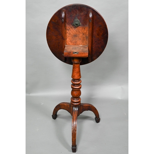 864 - A 19th century pollard oak tripod kettle table, the circular top with reeded edge raised on a ring t... 