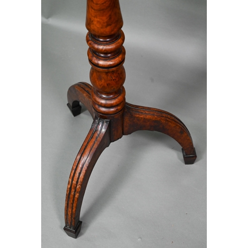 864 - A 19th century pollard oak tripod kettle table, the circular top with reeded edge raised on a ring t... 