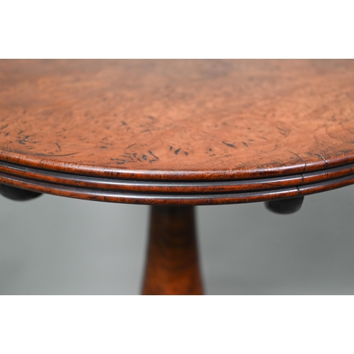 864 - A 19th century pollard oak tripod kettle table, the circular top with reeded edge raised on a ring t... 