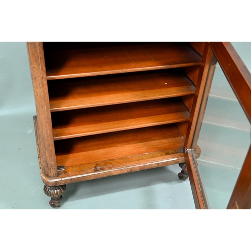 865 - A Victorian inlaid walnut veneered display music cabinet, with tubular brass 3/4 gallery top over an... 