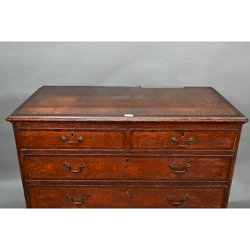 868 - A George III cross-banded oak chest of two short over three long graduated drawers, raised on shaped... 