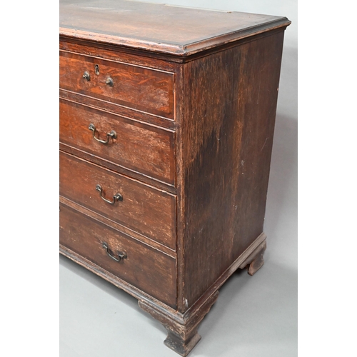 868 - A George III cross-banded oak chest of two short over three long graduated drawers, raised on shaped... 