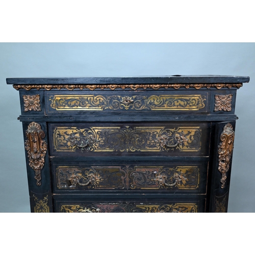 874 - A 19th century French brass mounted and inlaid ebonised semainiere chest of seven drawers (Wellingto... 