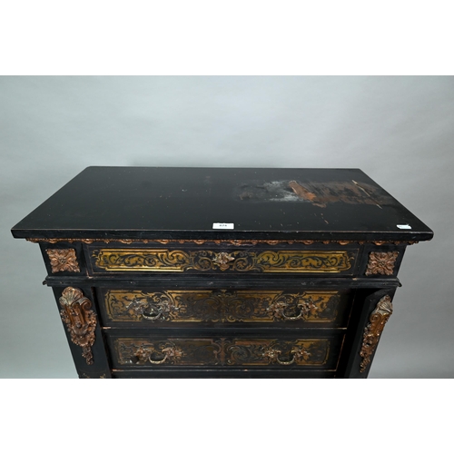 874 - A 19th century French brass mounted and inlaid ebonised semainiere chest of seven drawers (Wellingto... 