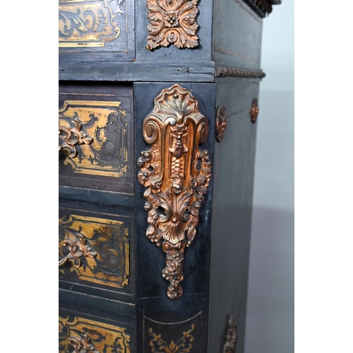 874 - A 19th century French brass mounted and inlaid ebonised semainiere chest of seven drawers (Wellingto... 