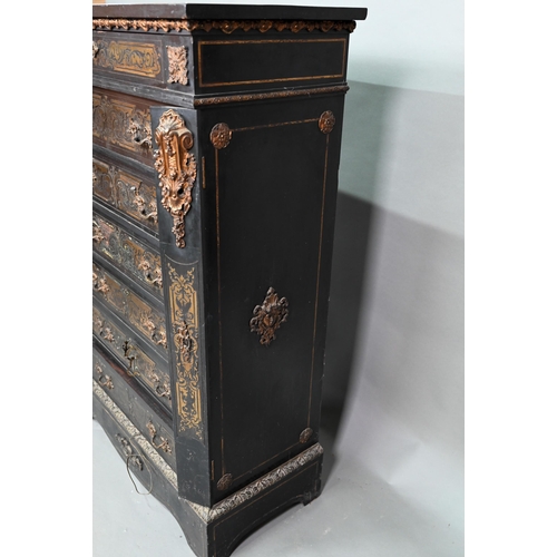 874 - A 19th century French brass mounted and inlaid ebonised semainiere chest of seven drawers (Wellingto... 