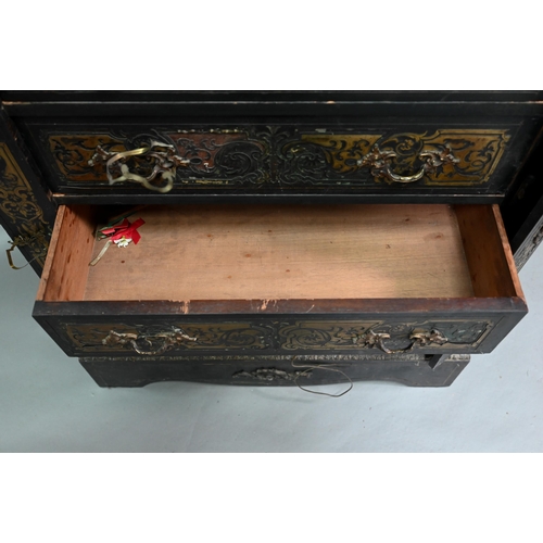 874 - A 19th century French brass mounted and inlaid ebonised semainiere chest of seven drawers (Wellingto... 