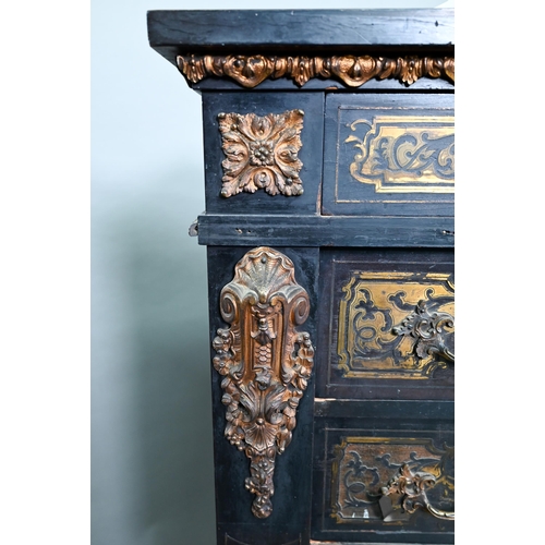 874 - A 19th century French brass mounted and inlaid ebonised semainiere chest of seven drawers (Wellingto... 