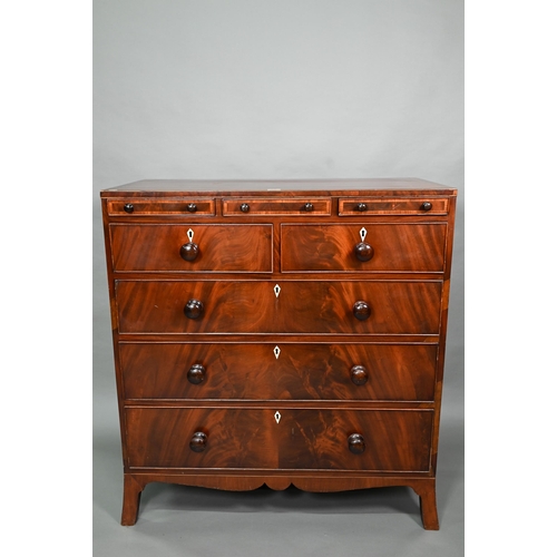 875 - A Victorian mahogany chest of three shallow drawers over two short and three long graduated drawers,... 