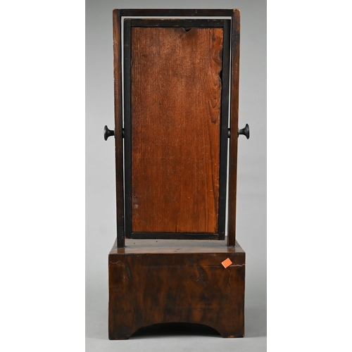 876 - A compact 19th century mahogany toilet mirror, raised on a single bow-fronted drawer base, on splaye... 