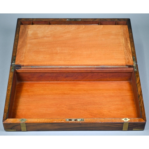 883 - A Victorian brass-bound mahogany writing slope, the interior with leather surface and two glass ink ... 