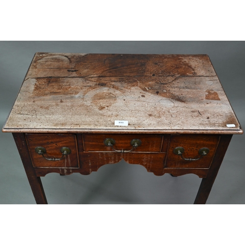 890 - A Georgian oak mahogany three drawer low-boy, raised on chamfered square legs, 68 cm x 45 cm x 71 cm... 