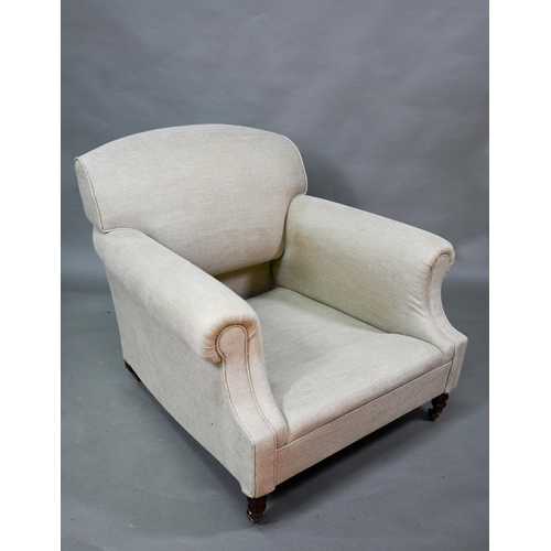 895 - George Smith, a pair of contemporary oatmeal linen upholstered deep easy armchairs in the Howard sty... 