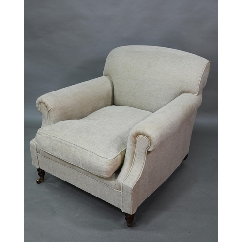 895 - George Smith, a pair of contemporary oatmeal linen upholstered deep easy armchairs in the Howard sty... 