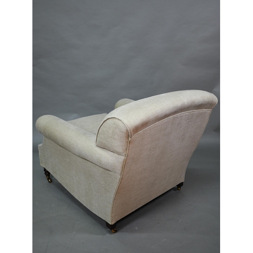 895 - George Smith, a pair of contemporary oatmeal linen upholstered deep easy armchairs in the Howard sty... 