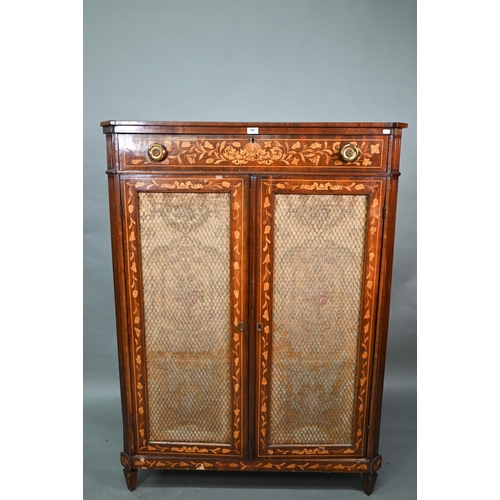 900 - A 19th century Dutch floral marquetry library cabinet, with full width drawer over a pair of fire me... 