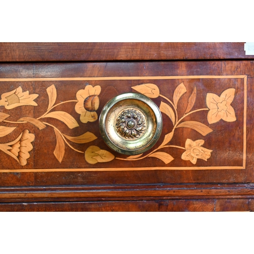 900 - A 19th century Dutch floral marquetry library cabinet, with full width drawer over a pair of fire me... 