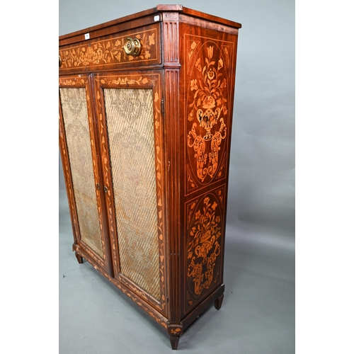 900 - A 19th century Dutch floral marquetry library cabinet, with full width drawer over a pair of fire me... 