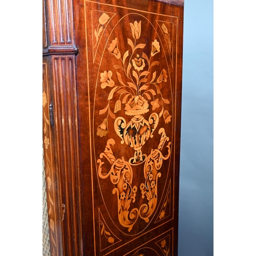 900 - A 19th century Dutch floral marquetry library cabinet, with full width drawer over a pair of fire me... 