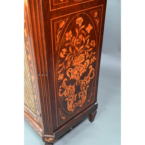 900 - A 19th century Dutch floral marquetry library cabinet, with full width drawer over a pair of fire me... 