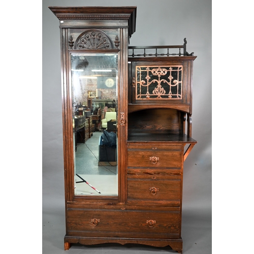 907 - Shapland & Petter, an an Arts & Crafts 'Raleigh' works stained ash single mirror door wardro... 