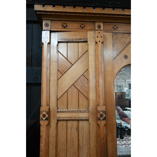 910 - A close matched Arts & Crafts Gothic Reform inlaid Ash four part bedroom suite in the manner of ... 