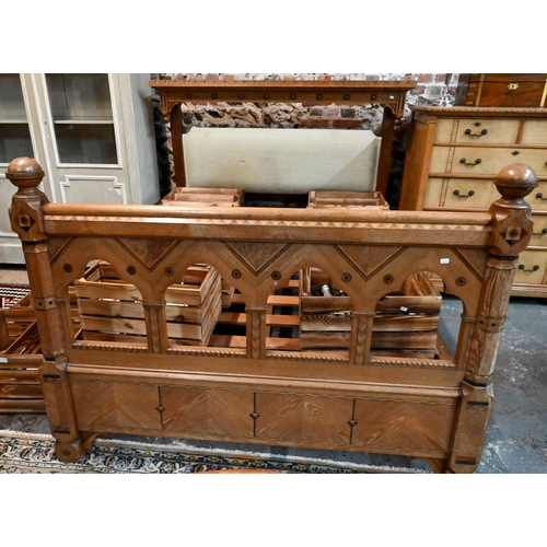 910 - A close matched Arts & Crafts Gothic Reform inlaid Ash four part bedroom suite in the manner of ... 