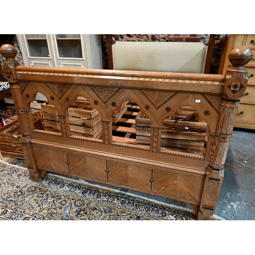 910 - A close matched Arts & Crafts Gothic Reform inlaid Ash four part bedroom suite in the manner of ... 