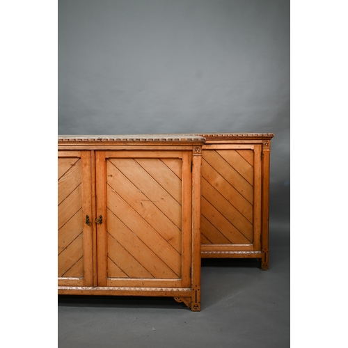 911 - A pair of Arts & Crafts Gothic reform inlaid Ash cabinets, each opposing diagonal tongue and gro... 