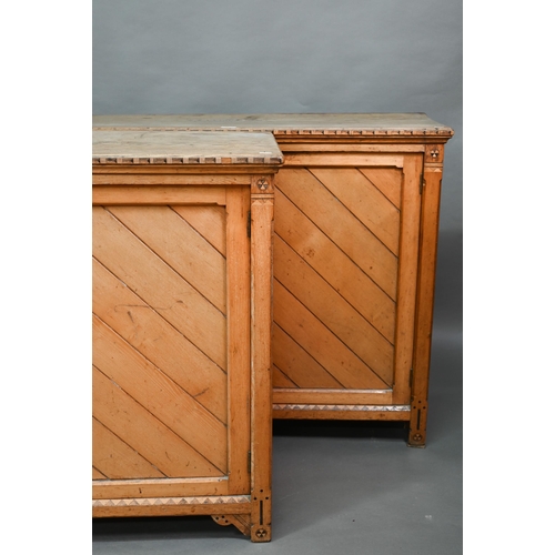 911 - A pair of Arts & Crafts Gothic reform inlaid Ash cabinets, each opposing diagonal tongue and gro... 