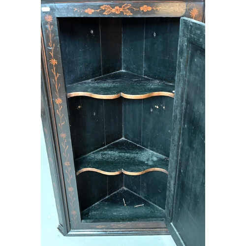 946 - A late 18th/19th century Chinoiserie lacquered hanging corner cupboard, 66 cm w x 107 cm h