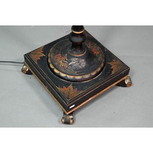 952 - A Liberty style Japanned standard lamp, raised on a square base on scroll feet, early 20th century