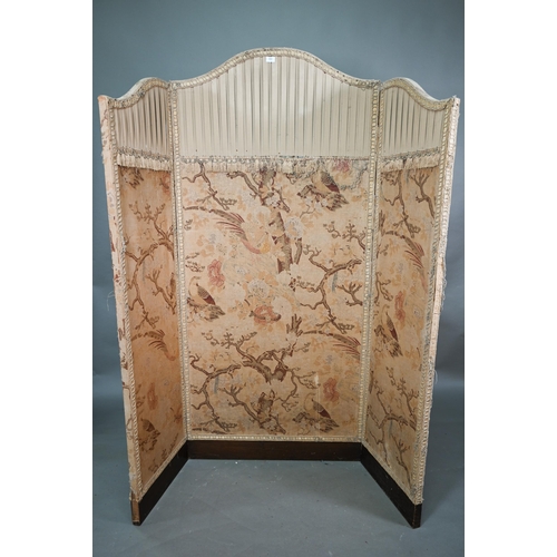 953 - A late 19th century fabric panelled three fold arched dressing screen, at fault