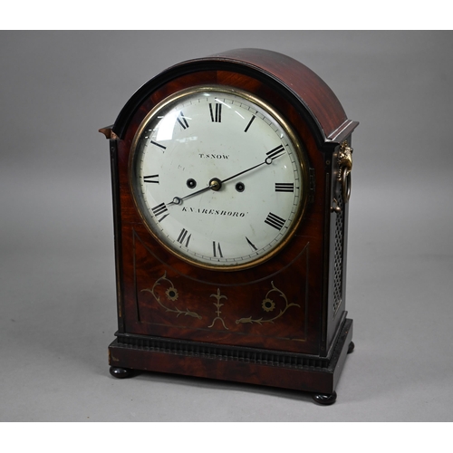 960 - T Snow, Knaresborough, a Regency brass inlaid mahogany cased 8-day repeat twin fusee bracket clock, ... 