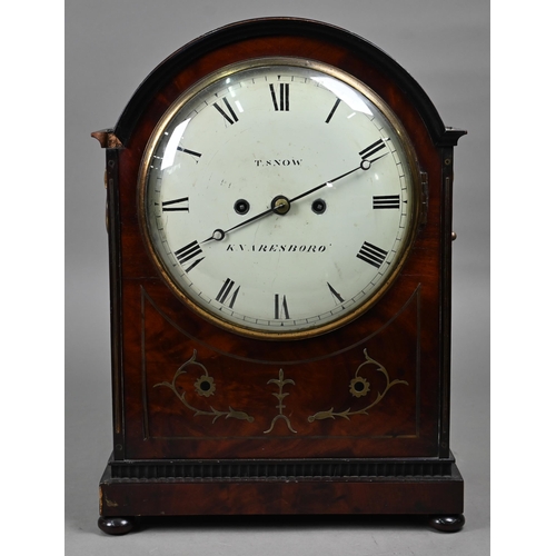 960 - T Snow, Knaresborough, a Regency brass inlaid mahogany cased 8-day repeat twin fusee bracket clock, ... 