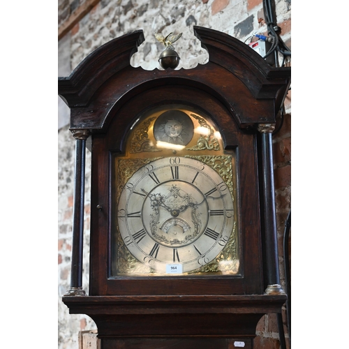 964 - John Day, Wakefield (1729-1810), an 18th century oak 30hr longcase clock, the engraved silvered dial... 