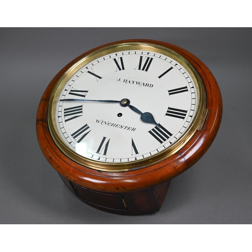 967 - J Hayward, Winchester, a late 19th/early 20th century 38 cm dial walnut cased single fusee clock c/w... 