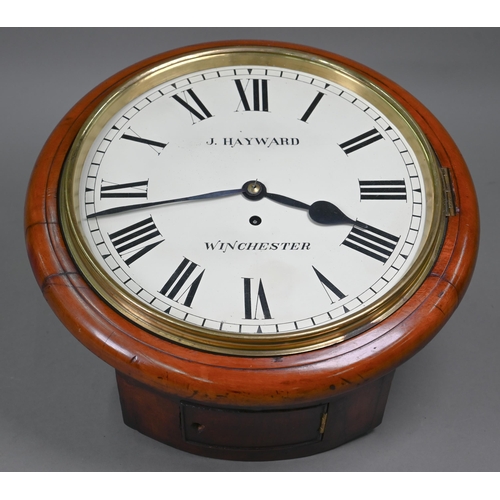 967 - J Hayward, Winchester, a late 19th/early 20th century 38 cm dial walnut cased single fusee clock c/w... 