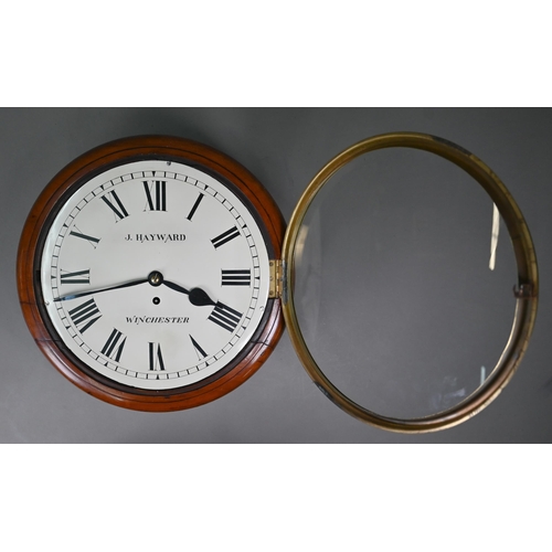 967 - J Hayward, Winchester, a late 19th/early 20th century 38 cm dial walnut cased single fusee clock c/w... 