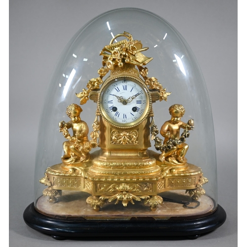 970 - A late 19th century gilt ormolu cherub mounted mantel clock with twin train eight day movement by Ma... 