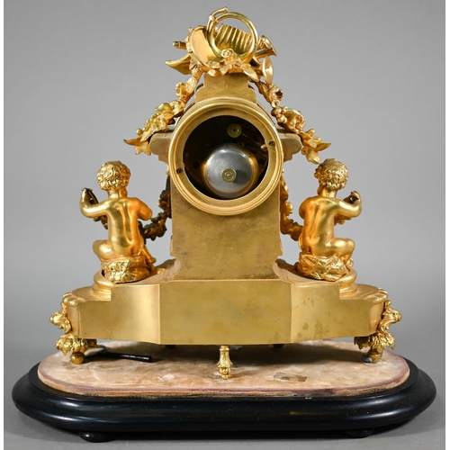 970 - A late 19th century gilt ormolu cherub mounted mantel clock with twin train eight day movement by Ma... 