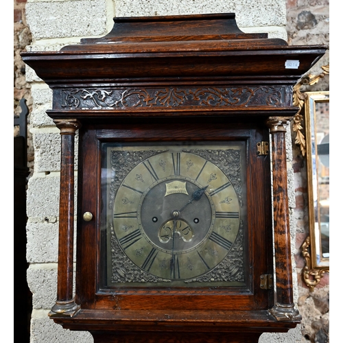 971 - Donisthorp, Normanton 18th century eight day oak longcase clock, brass dial with subsidiary arched d... 