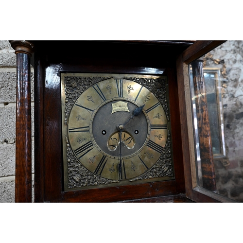 971 - Donisthorp, Normanton 18th century eight day oak longcase clock, brass dial with subsidiary arched d... 